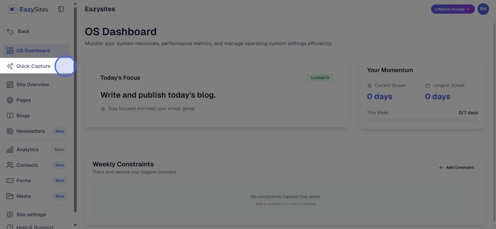 Go to the 'Quick Capture' section.