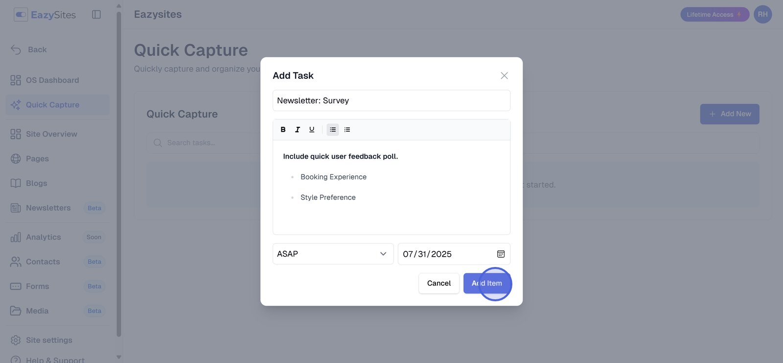 Click 'Add Item' to save.