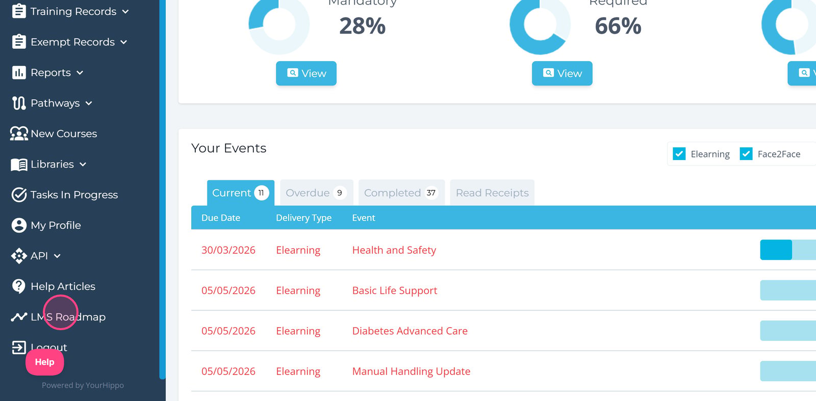 Click 'LMS Roadmap' to see upcoming feature releases and recent improvements.