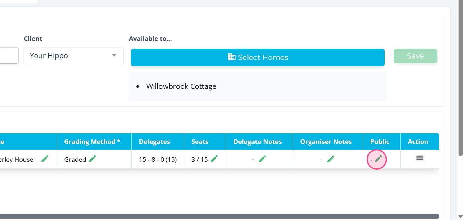 Click the public button to change who is able to see the booking.