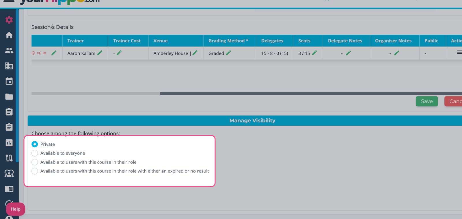 Select which users are able to see and book on.