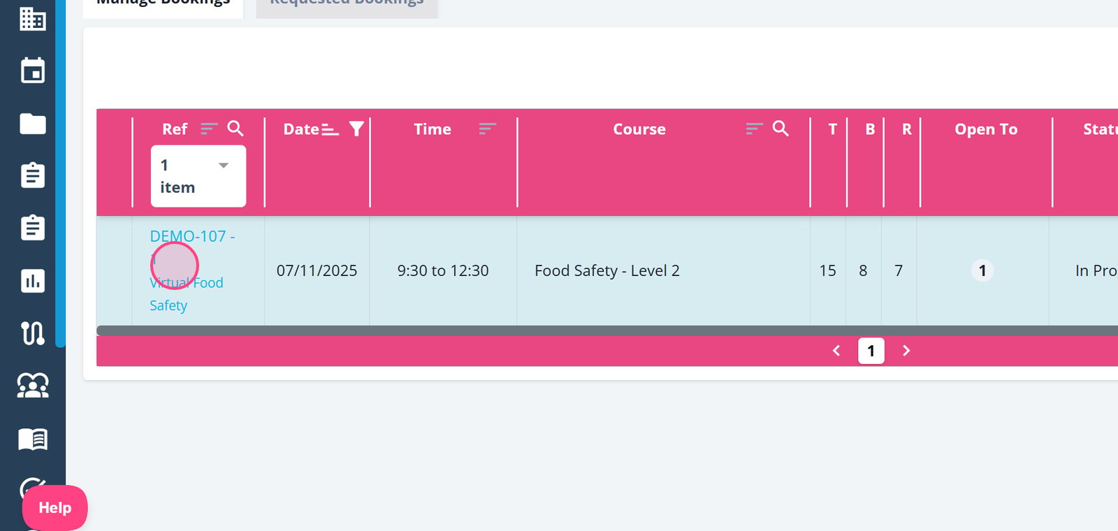 Select a specific booking and view or edit its details.