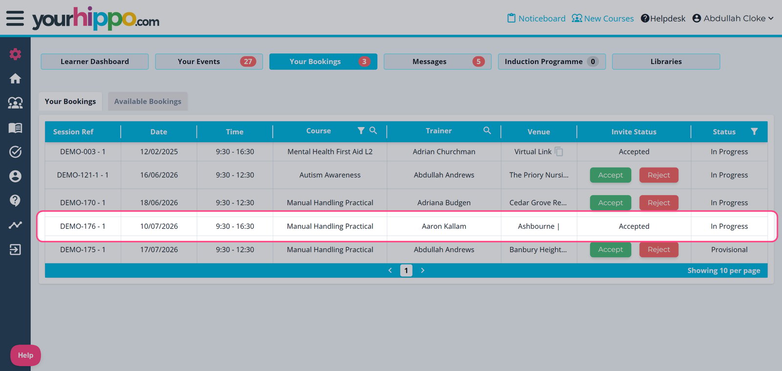 This shows that the available booking has now been added.