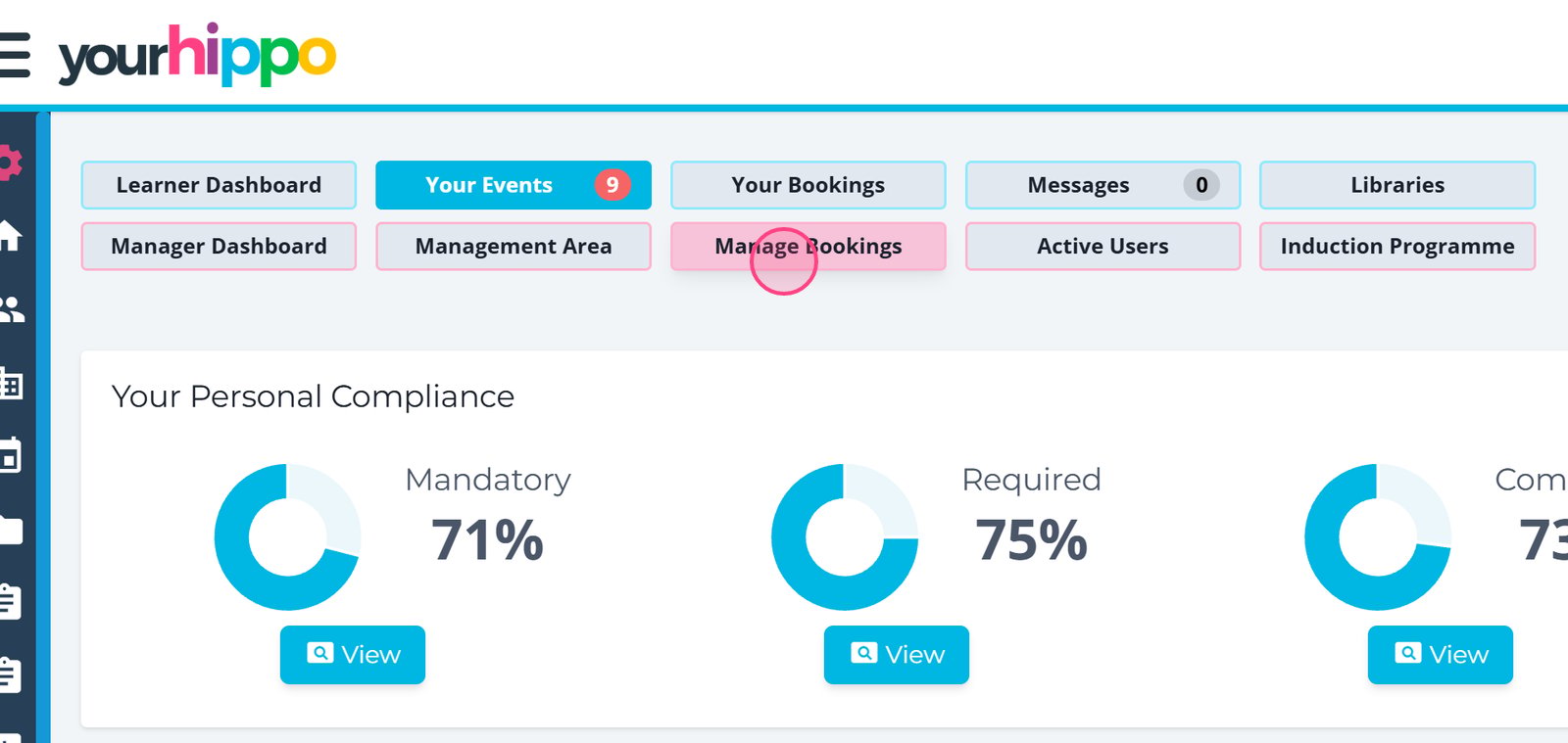 **Select ‘Manage Bookings’** to view and manage your training sessions.