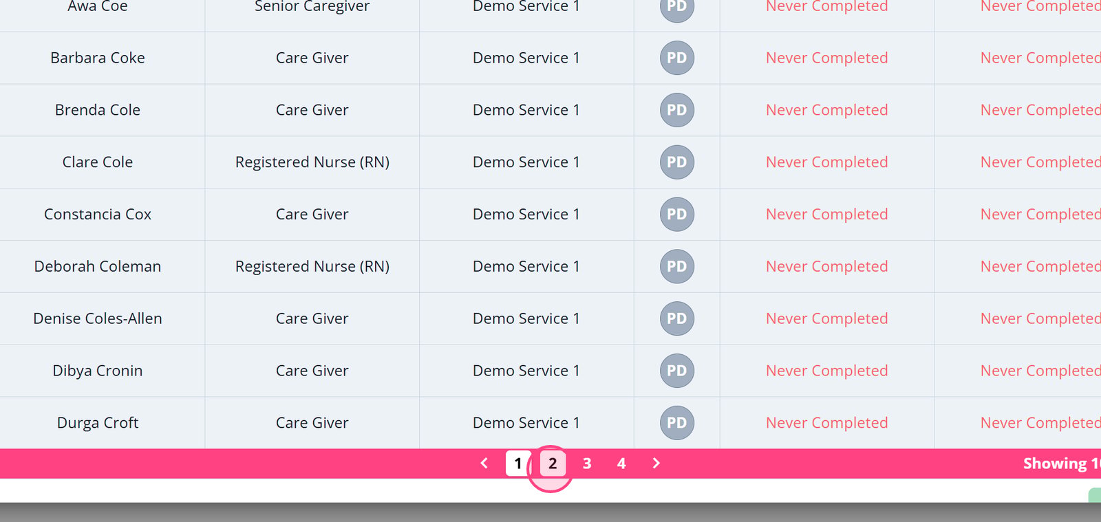 Use the page navigation buttons to locate the required delegate, or search directly for an individual using the ‘Name’ column.