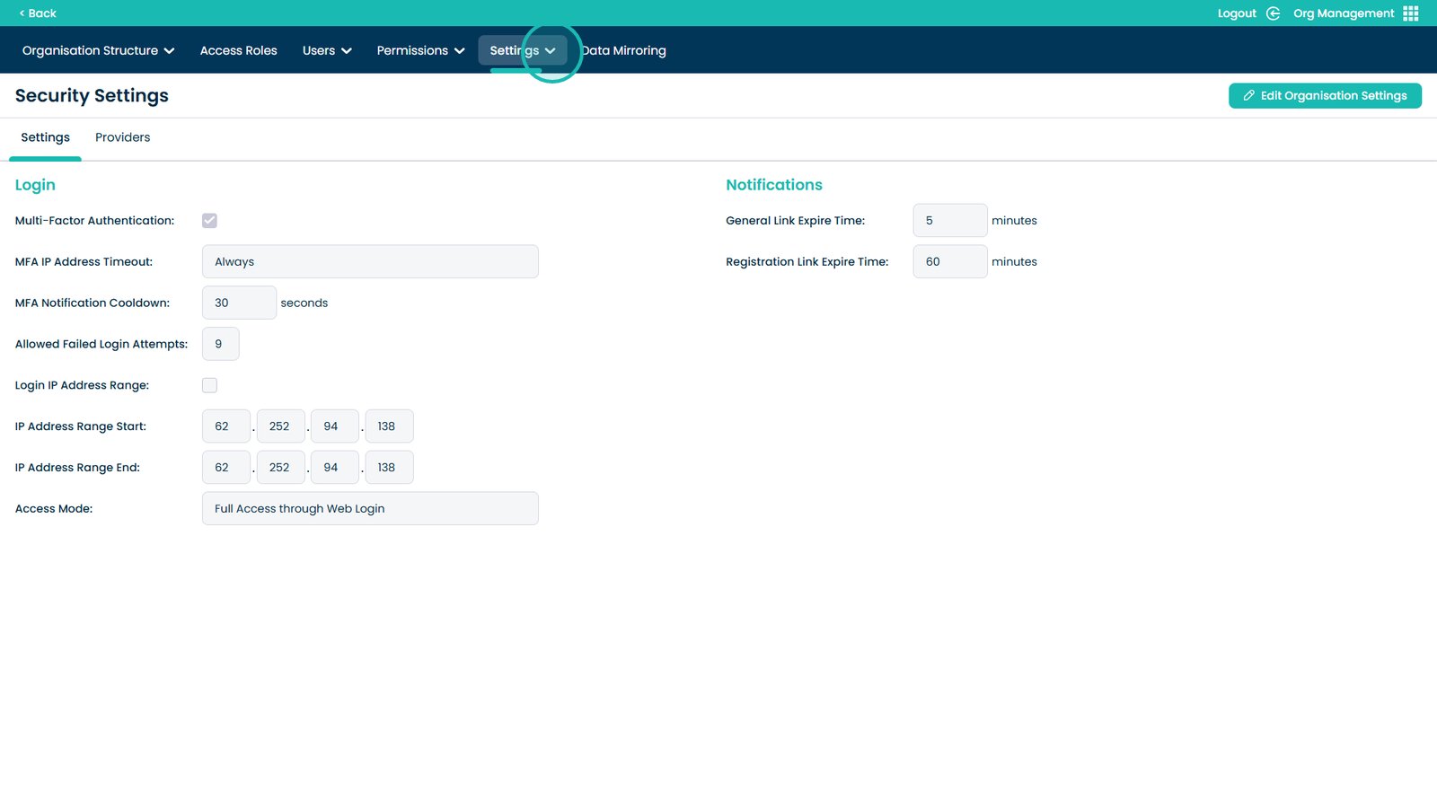 Toolbar Settings dropdown