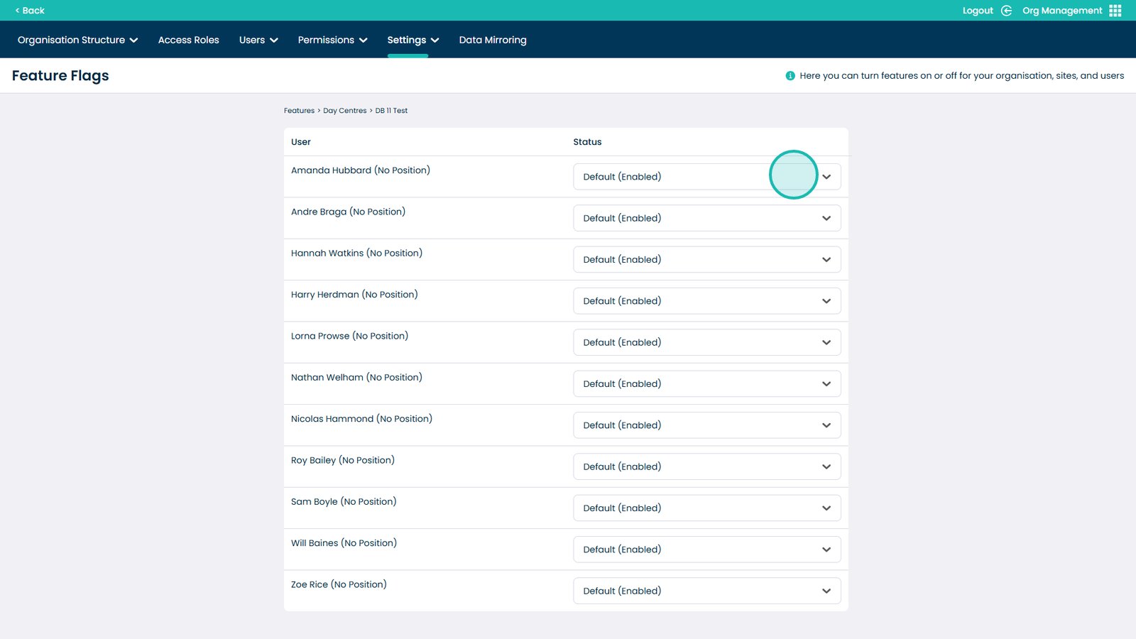 Per-user Day Centre visibility setting