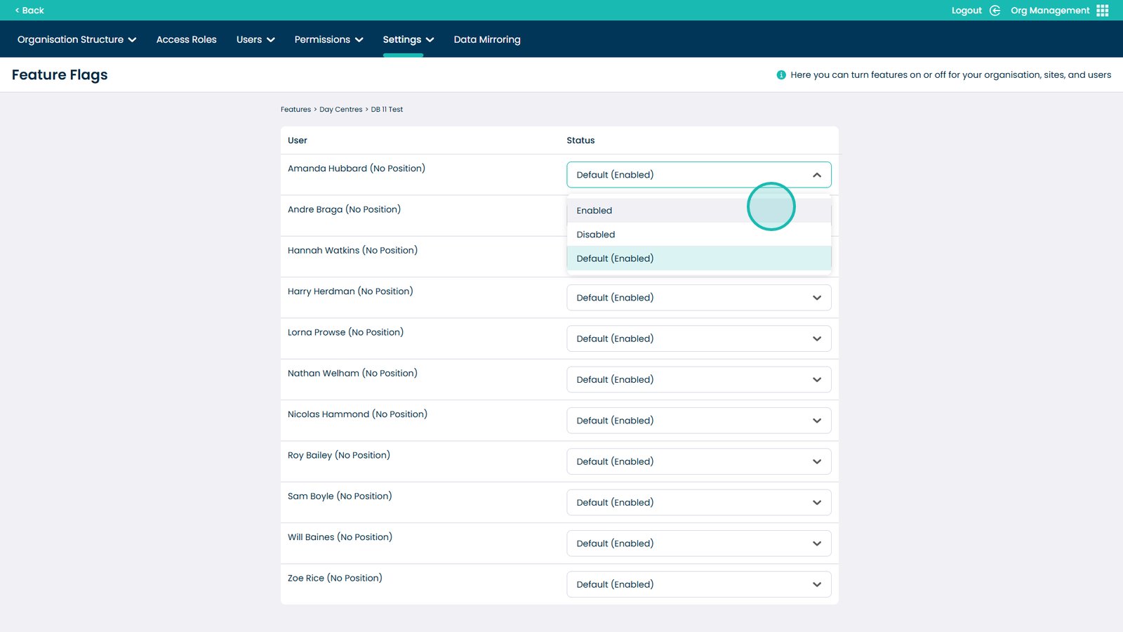 Enable or Disable user visibility