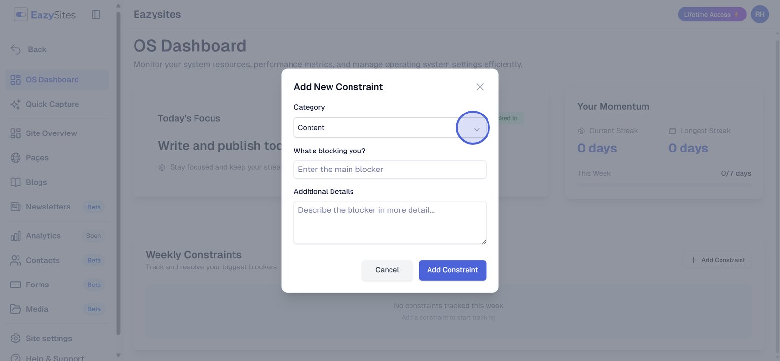 Select a constraint category.