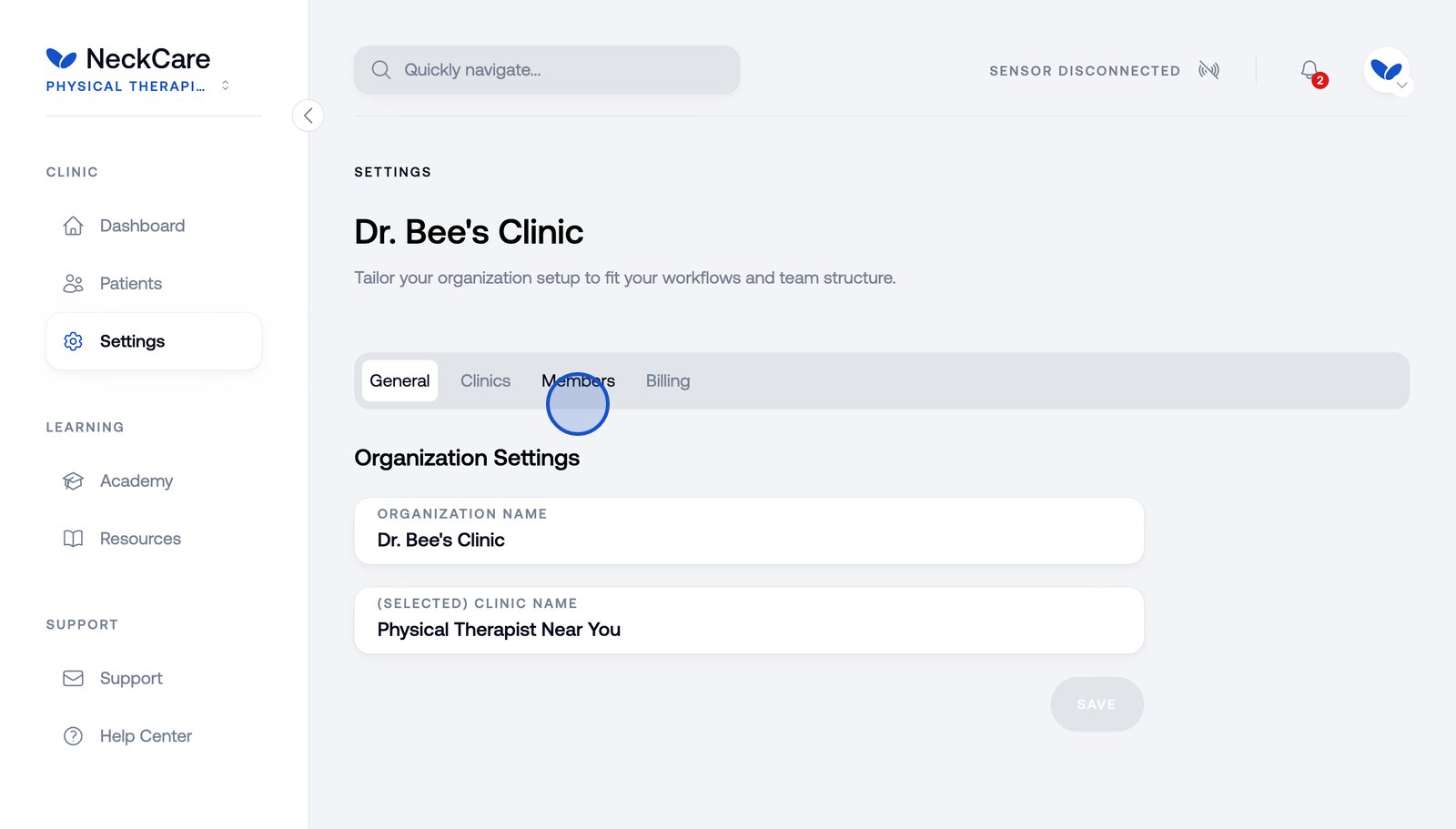 Select the Members tab to view and manage your team's access.
