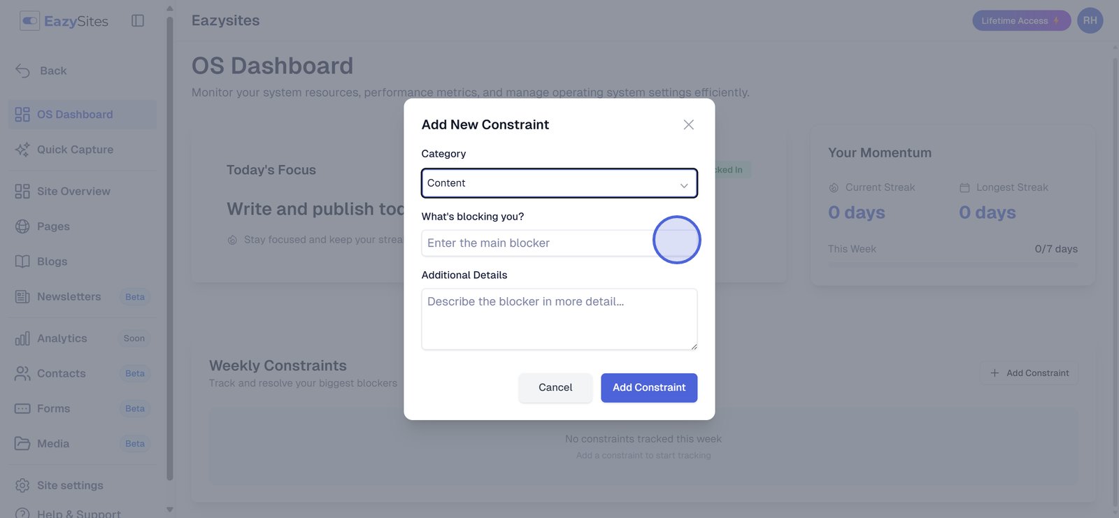 Enter the specific blocker.