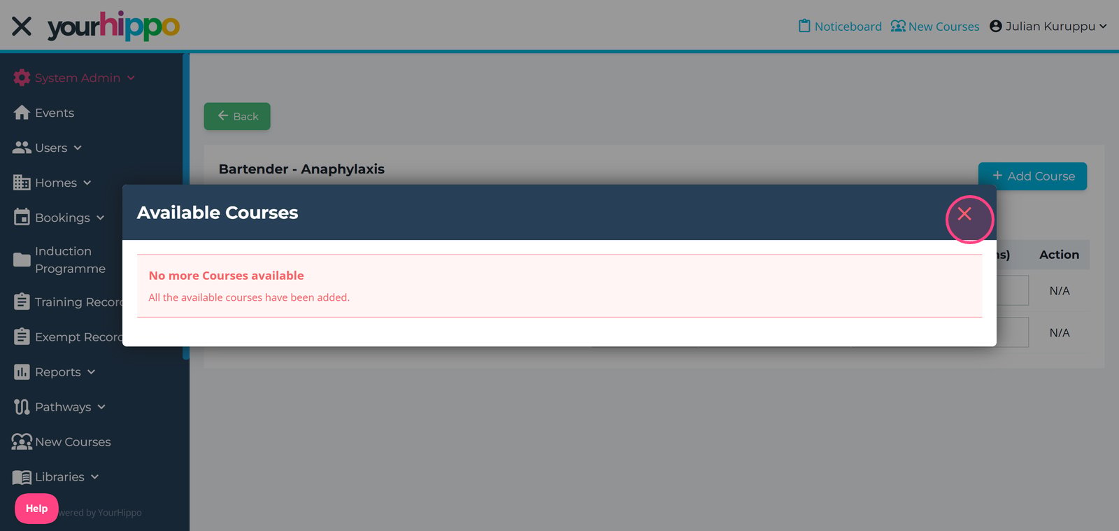 Once all required content types have been added, close the pop-up window.