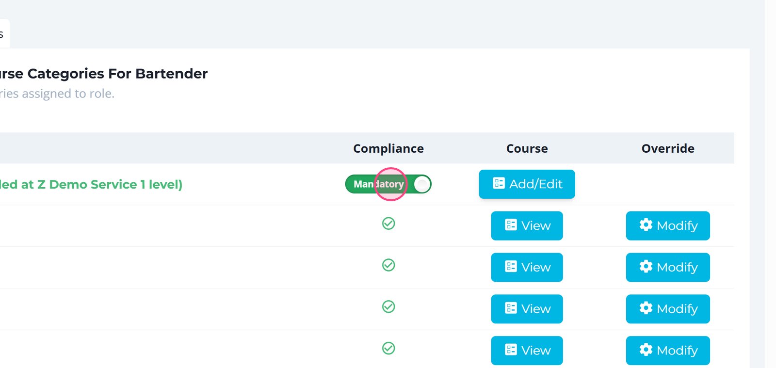 Toggle the 'Mandatory' setting to ensure training compliance for every role.