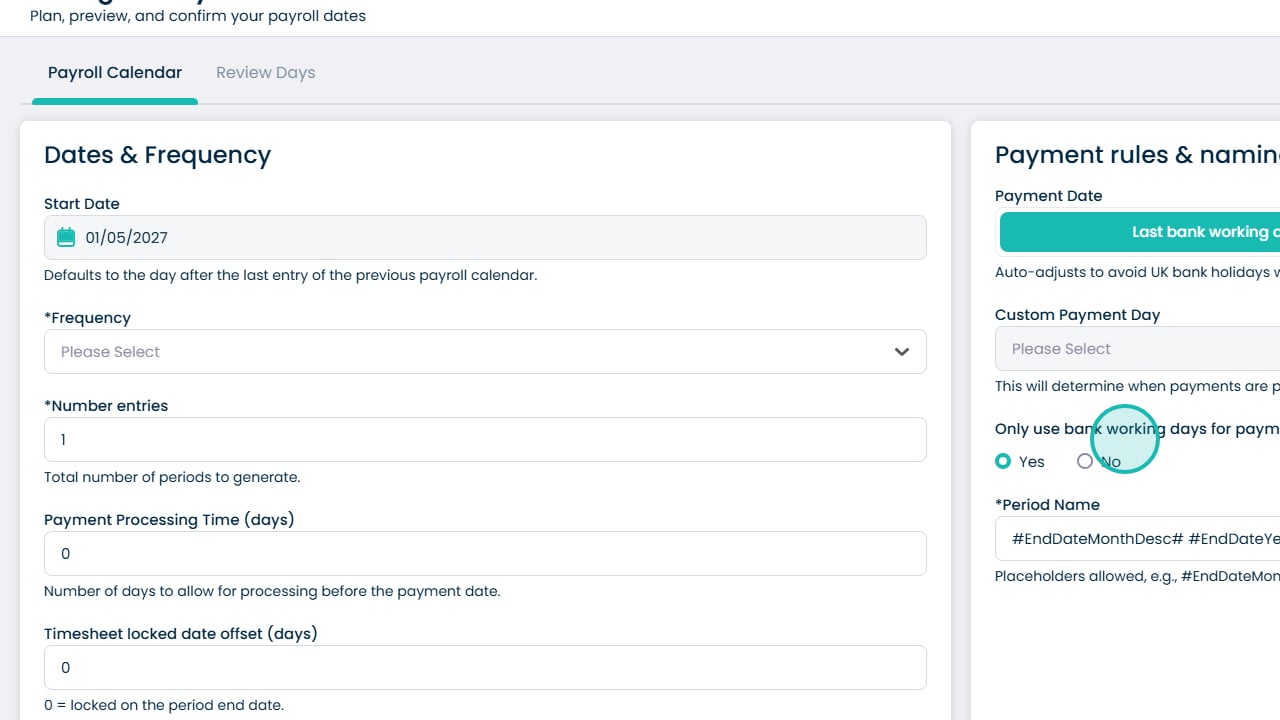 Frequency Dropdown