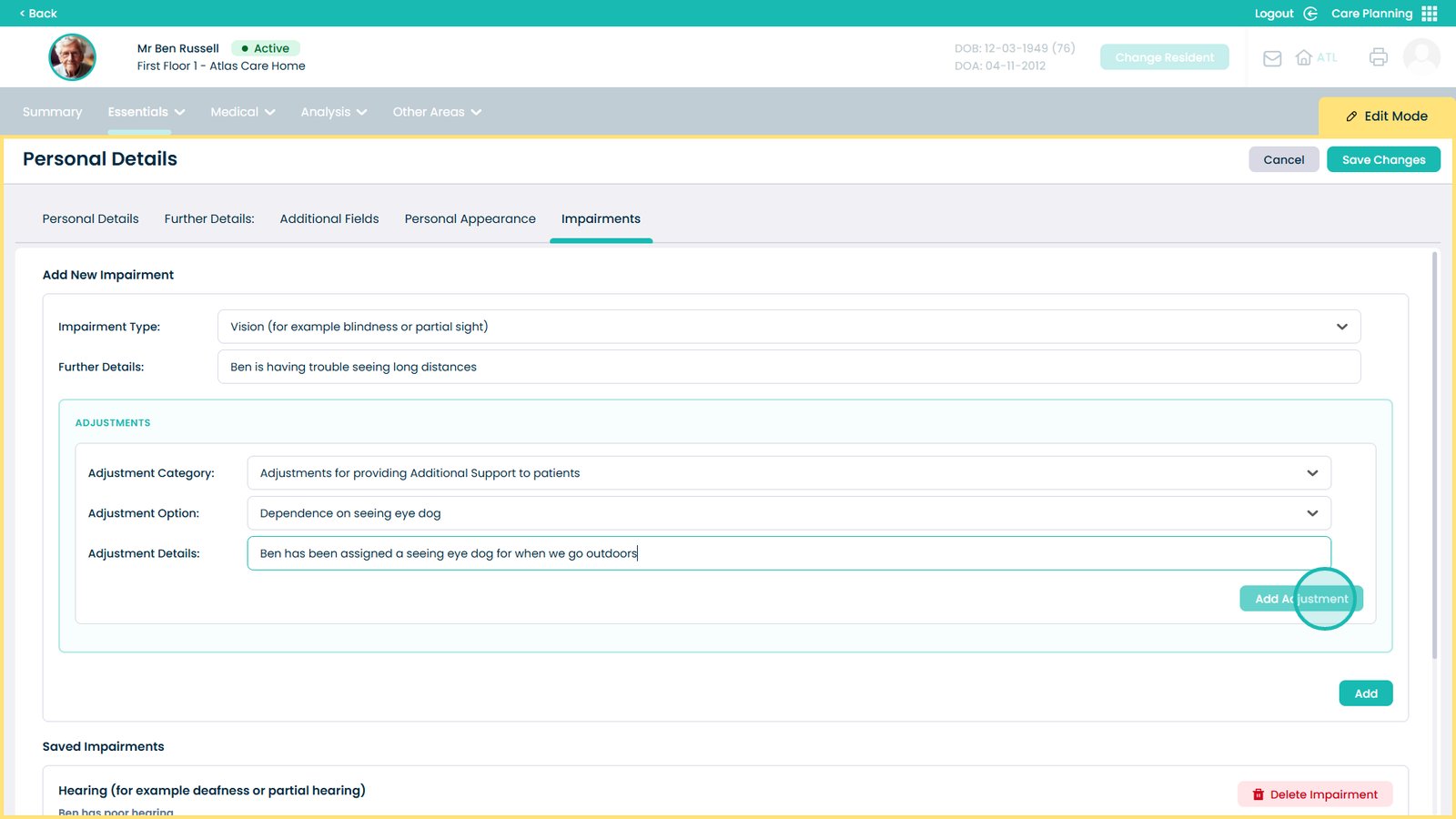 Add adjustment button