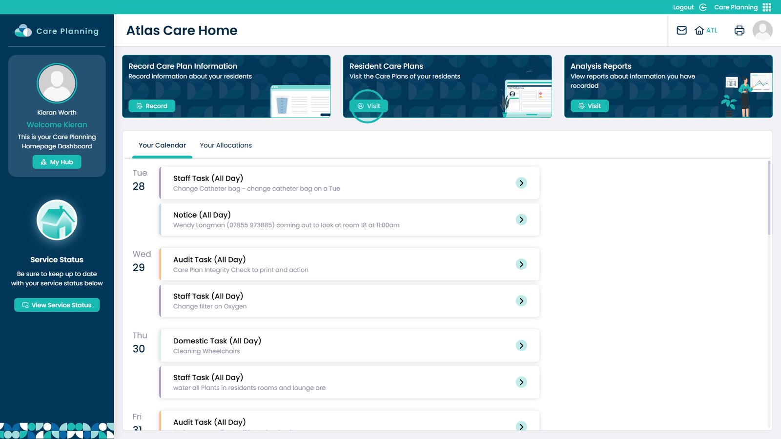 Resident Care Plans card