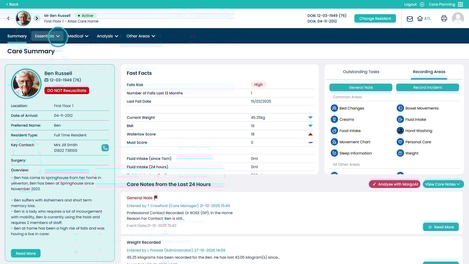Essentials dropdown menu